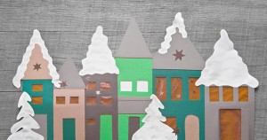 Bastelidee Weihnachten - schneebedeckte Häuser aus Karton
