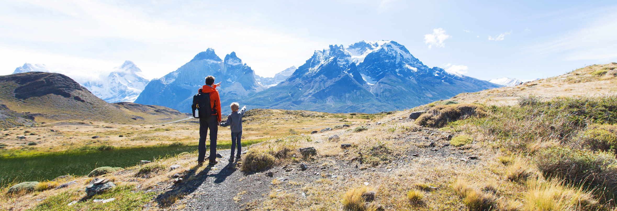 family hiking in patagonia